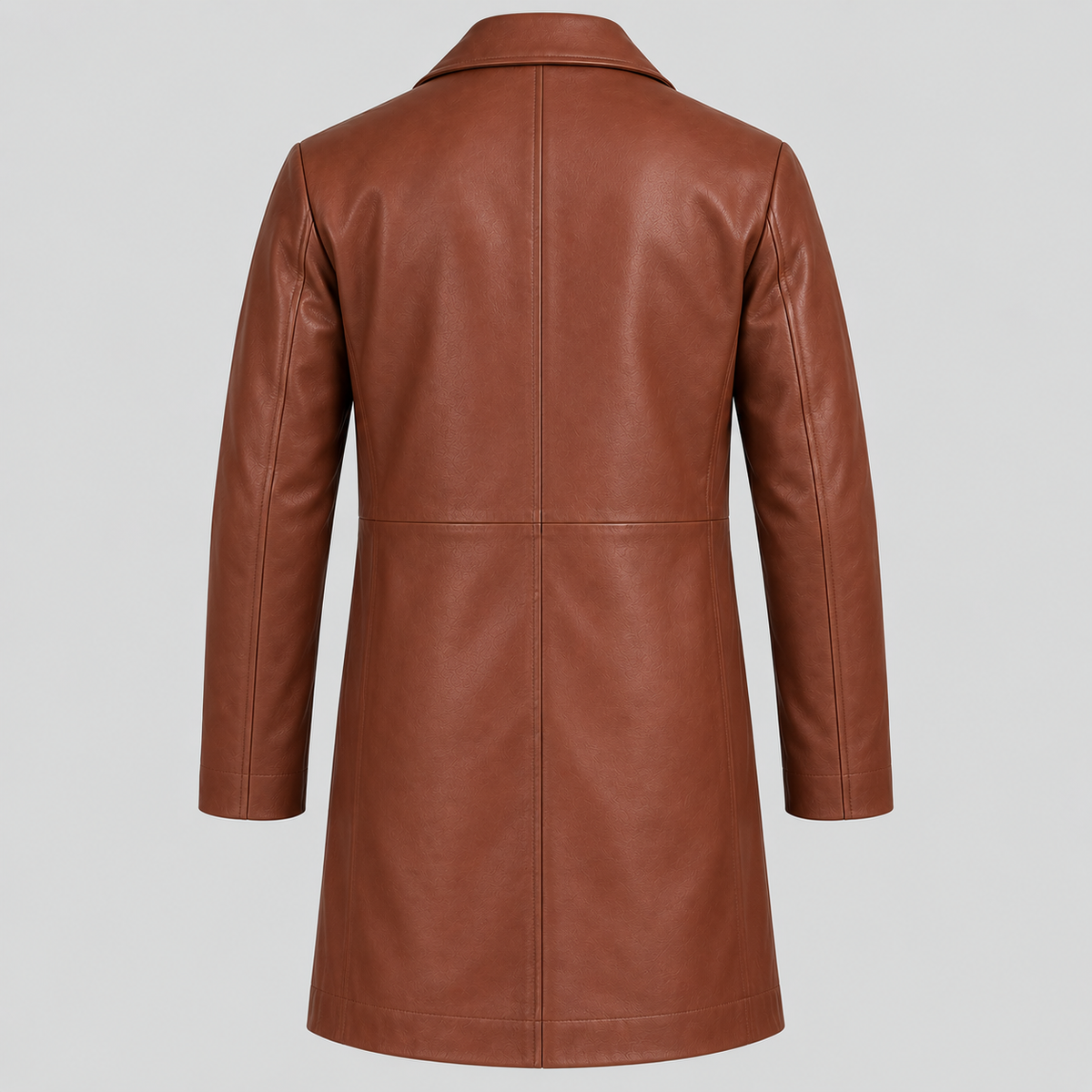Men’s Brown Leather Longline Car Coat Tailored Button-Front