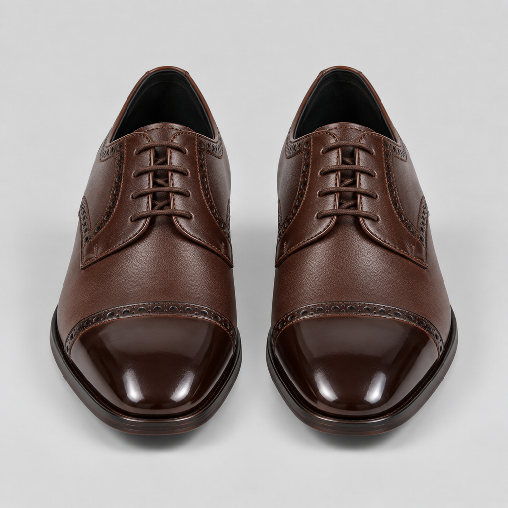 Classic Men's Dark Brown Leather Derby Dress Shoes