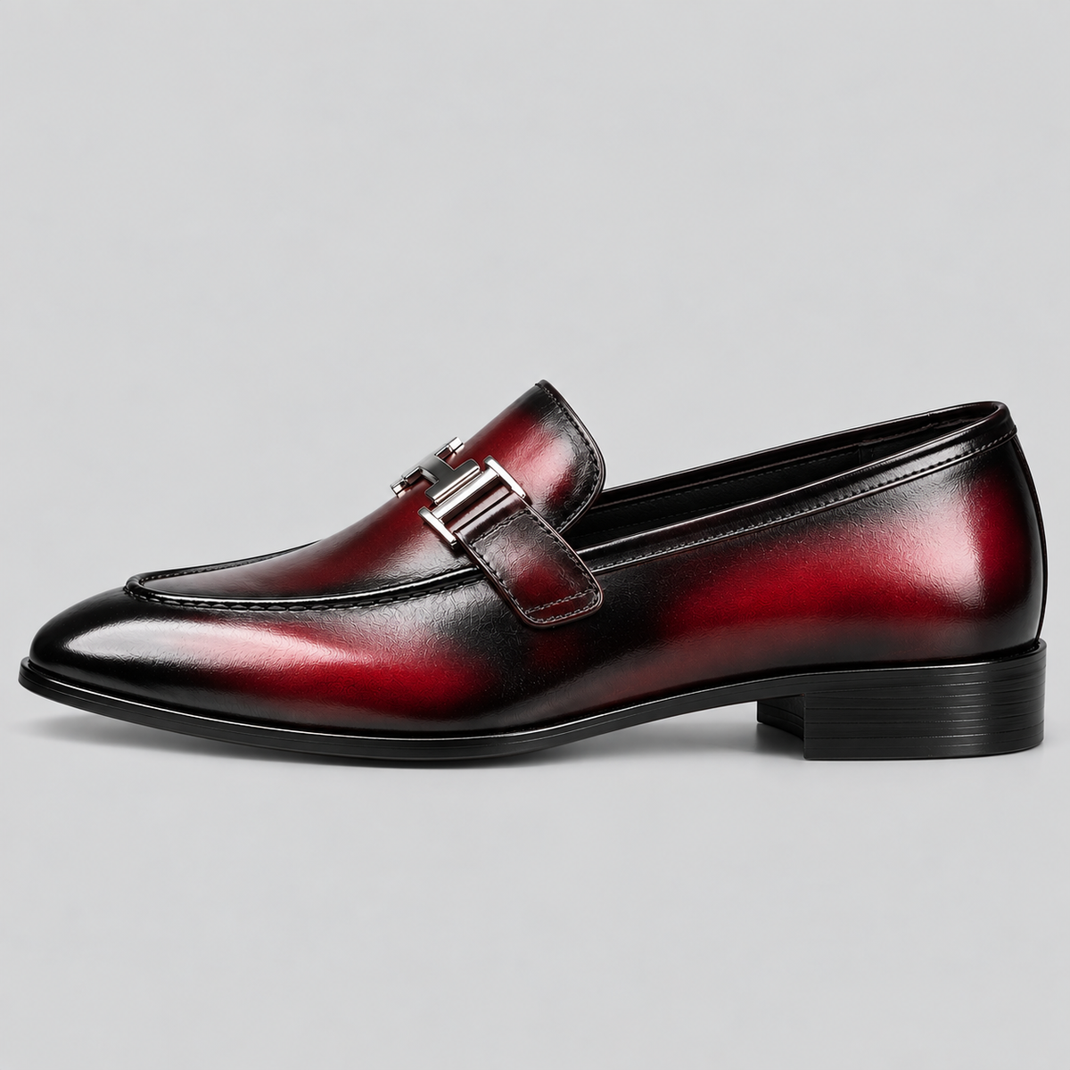 Men's Burgundy & Black Burnished Leather Horsebit Loafers