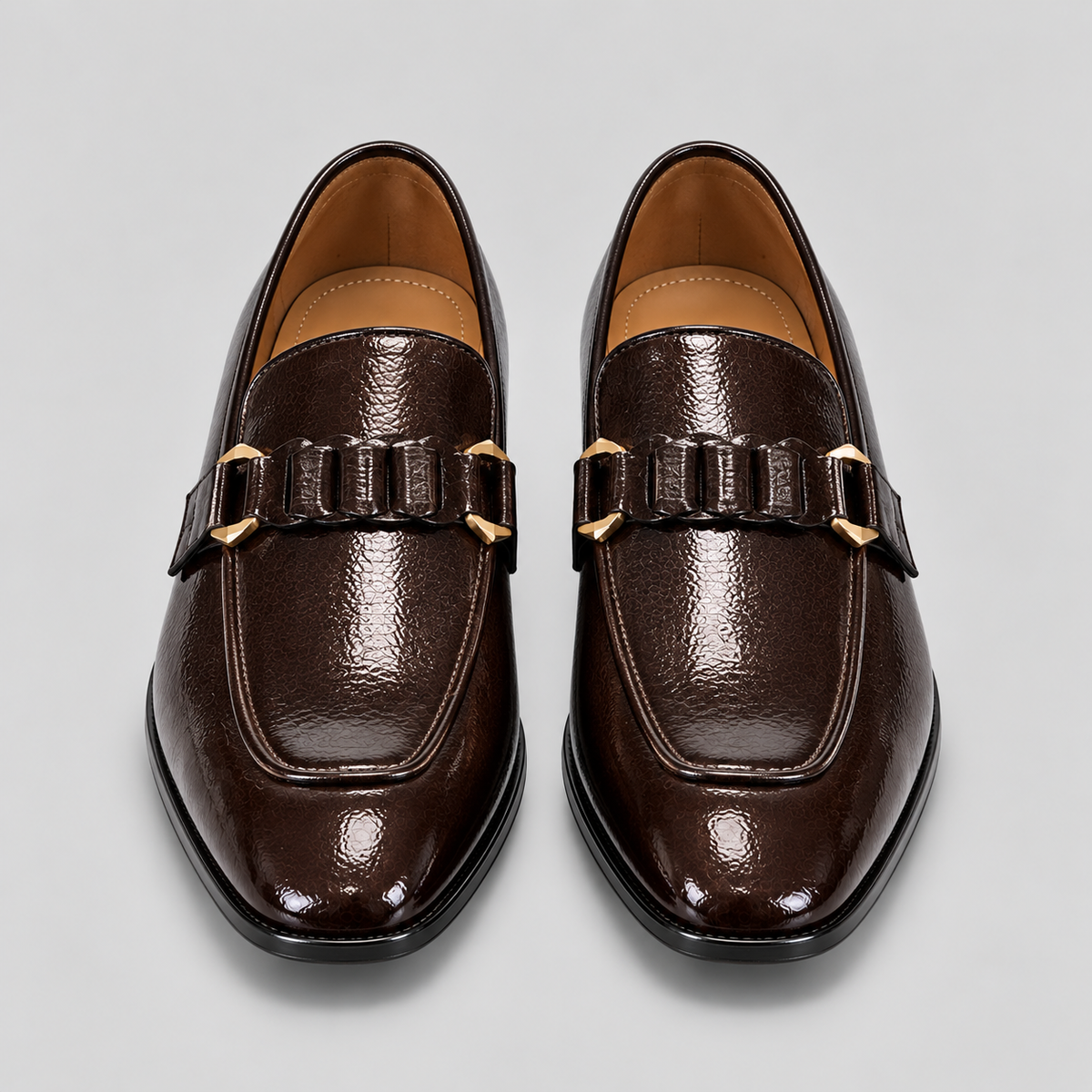 Classic Dark Brown Italian Textured Leather Loafers