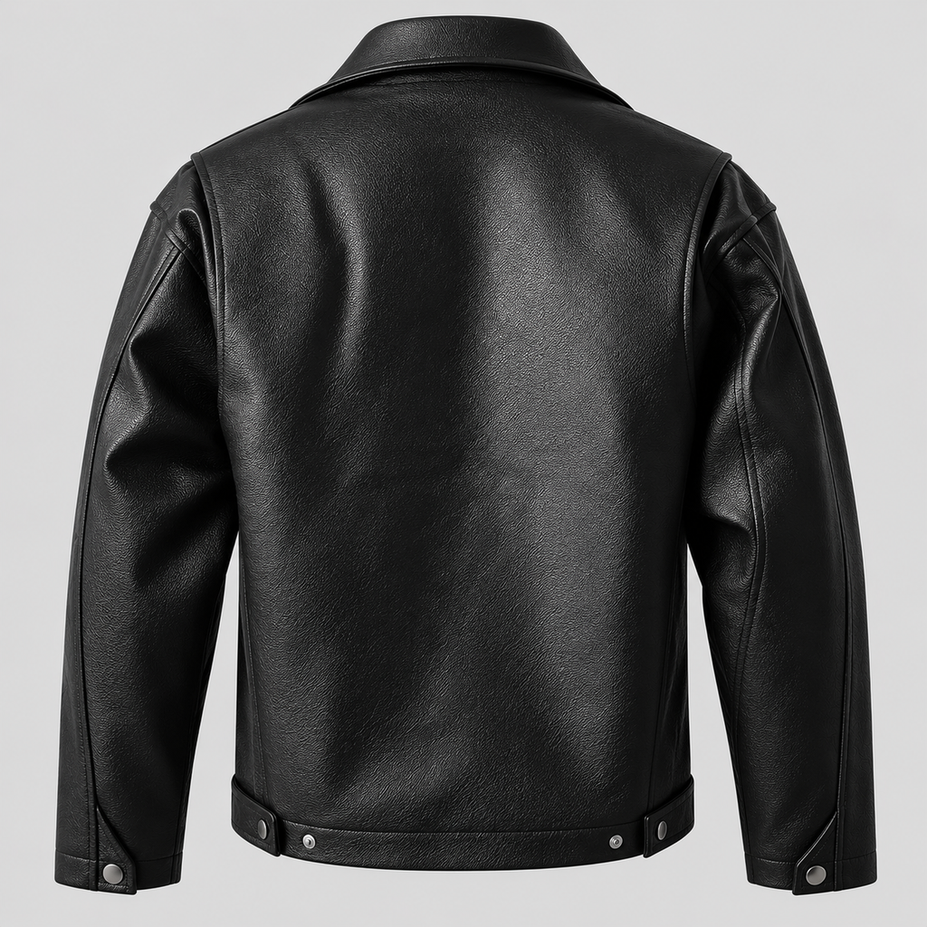 Men’s Black Leather Panelled Jacket Classic Zip-Up Smart Casual Coat