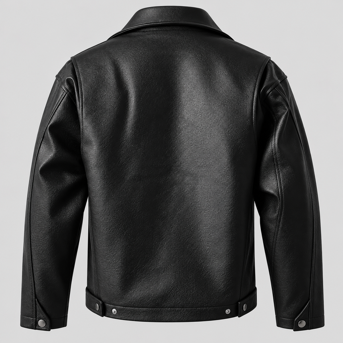 Men’s Black Leather Panelled Jacket Classic Zip-Up Smart Casual Coat