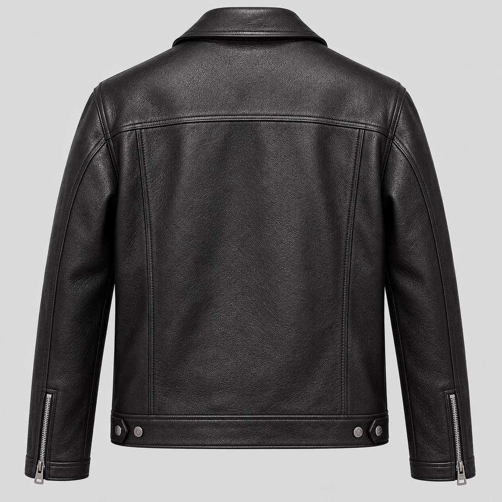 Men’s Black Leather Field Jacket Smart Casual Zip-Up Coat