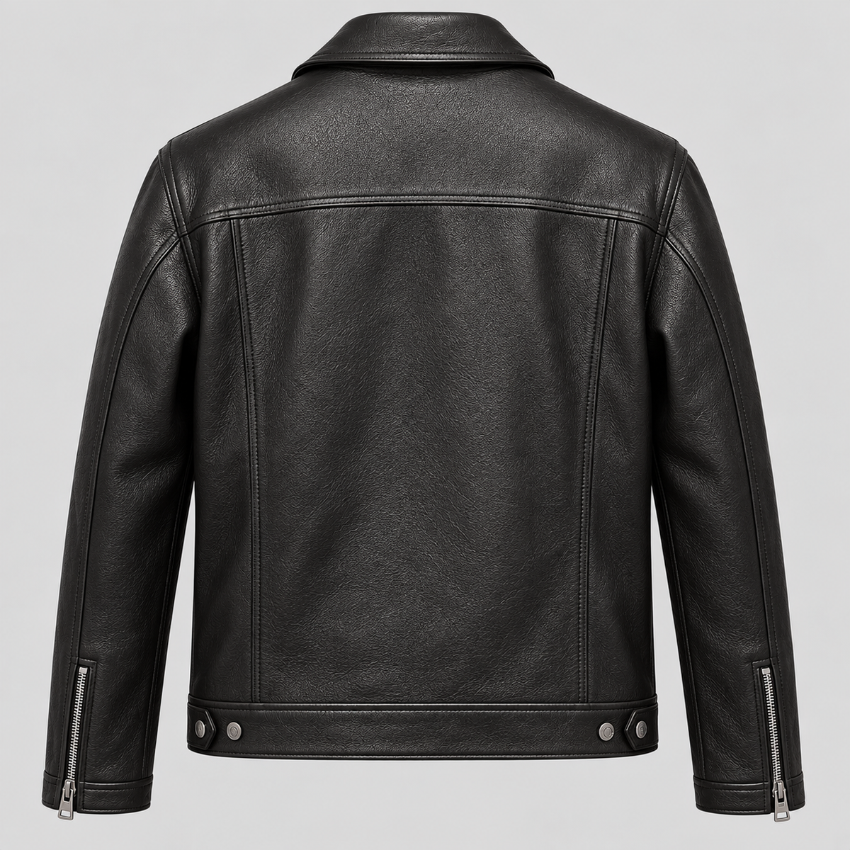 Men’s Black Leather Field Jacket Smart Casual Zip-Up Coat