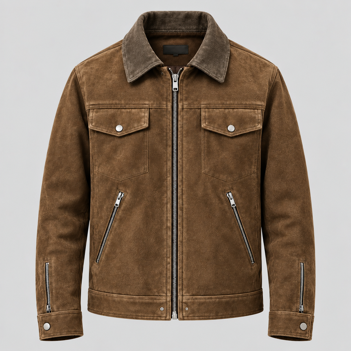 Men's Brown Suede Zip-Front Overshirt Relaxed Fit Leather Jacket
