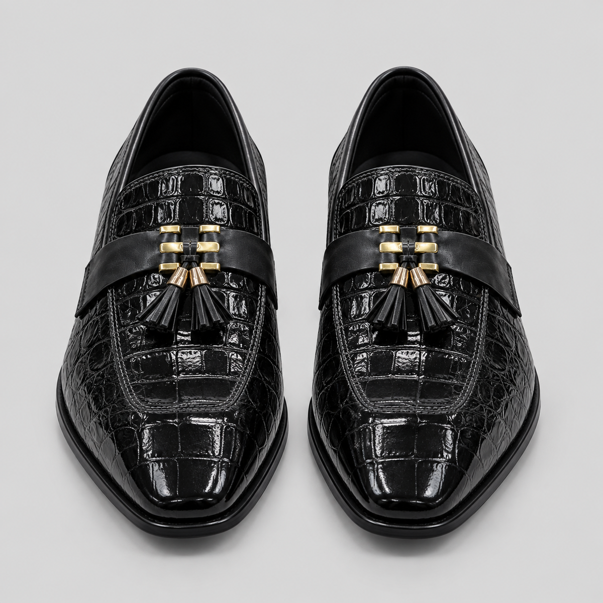 Classic Men's Italian Leather Crocodile Pattern Tassel Loafers