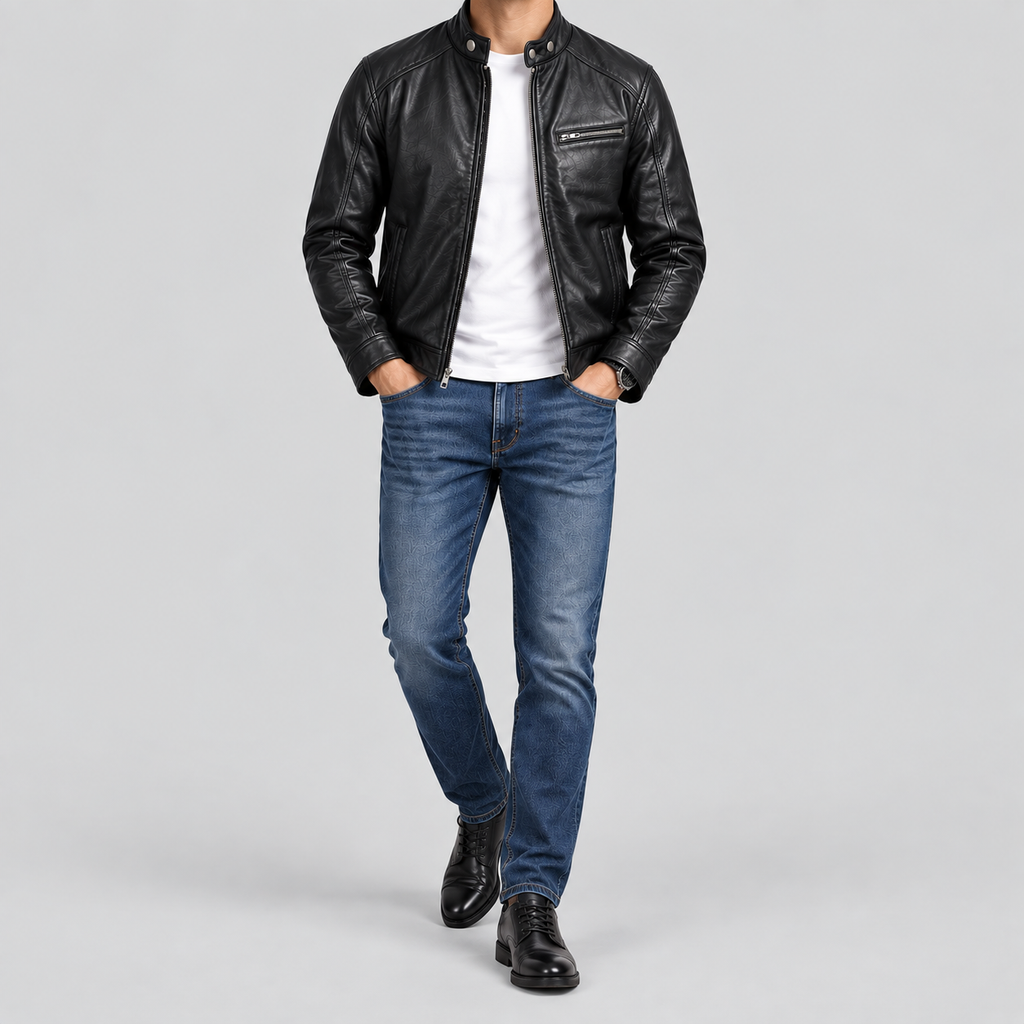 Men's Black Leather Cafe Racer Jacket Premium Slim Fit Biker Coat