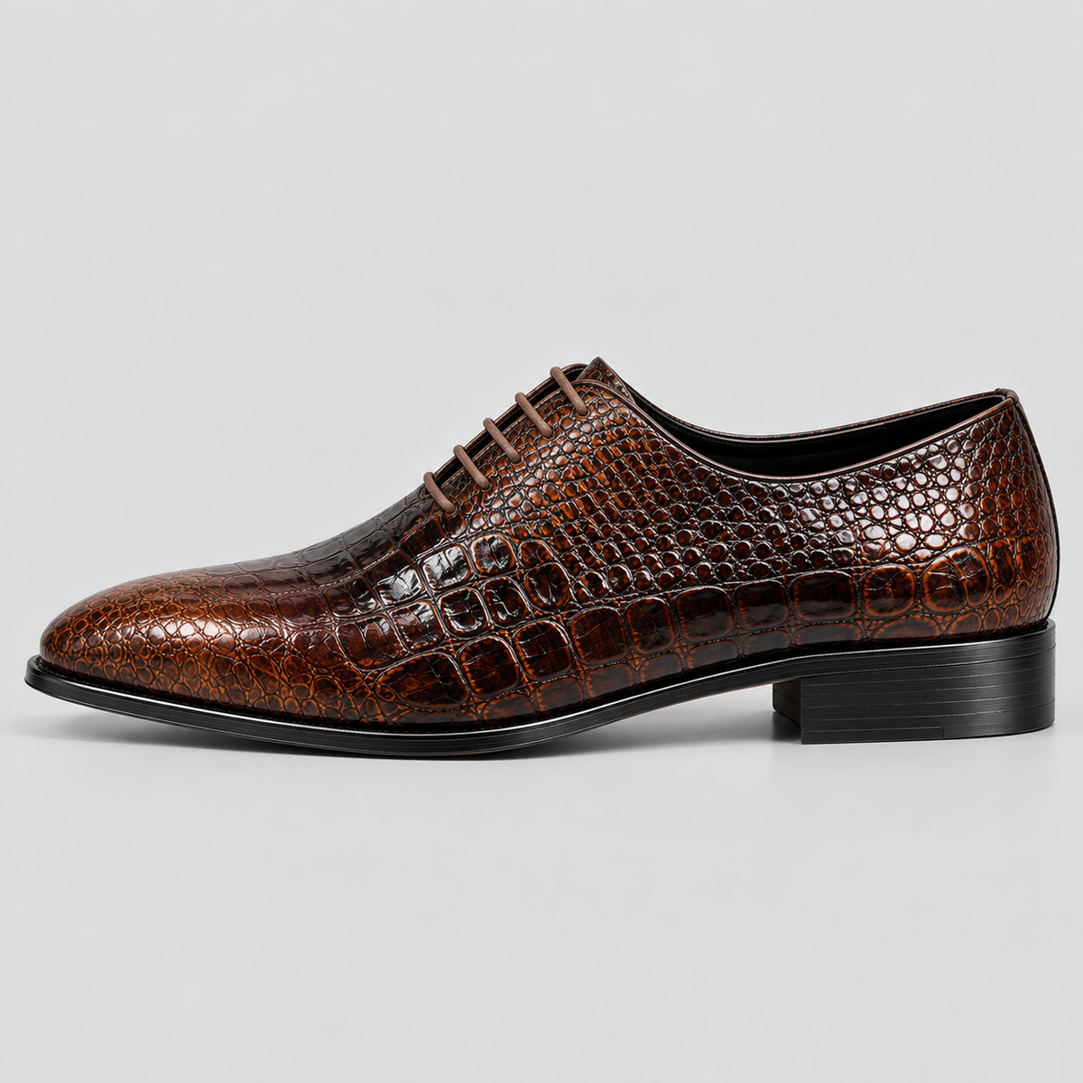 Classic Men's Brown Croc-Embossed Leather Oxford Shoes