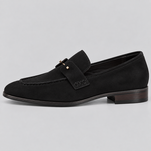 Classic Black Suede Apron-Toe Loafers