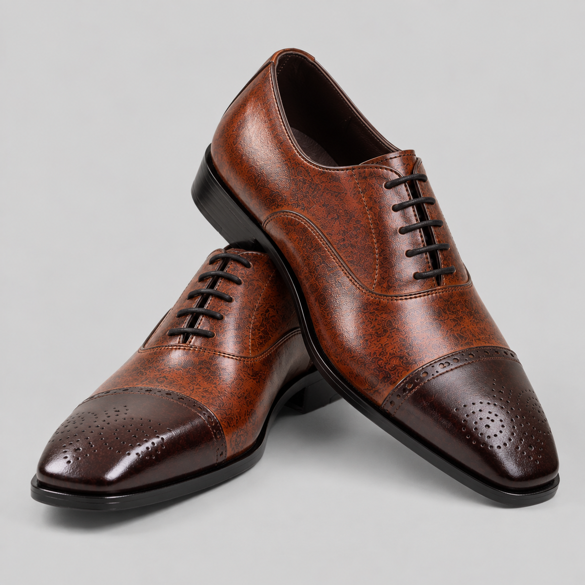 Classic Men's Cognac & Dark Brown Patina Leather Oxfords