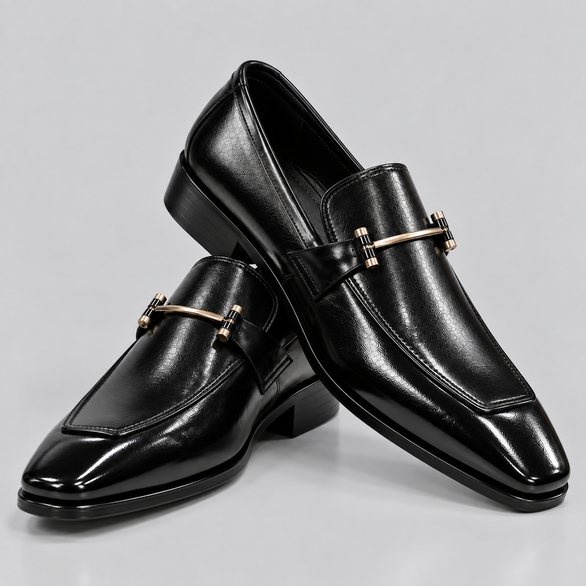 Men’s Black Leather Horsebit Loafers – Sleek Italian-Style Metal Bar
