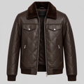 Men’s Brown Diamond Quilted Leather Bomber Jacket