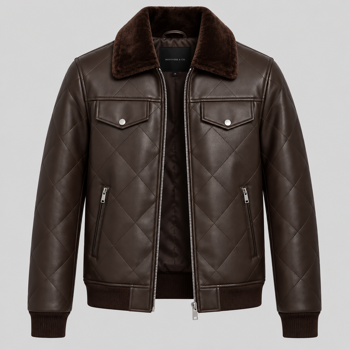 Men’s Brown Diamond Quilted Leather Bomber Jacket