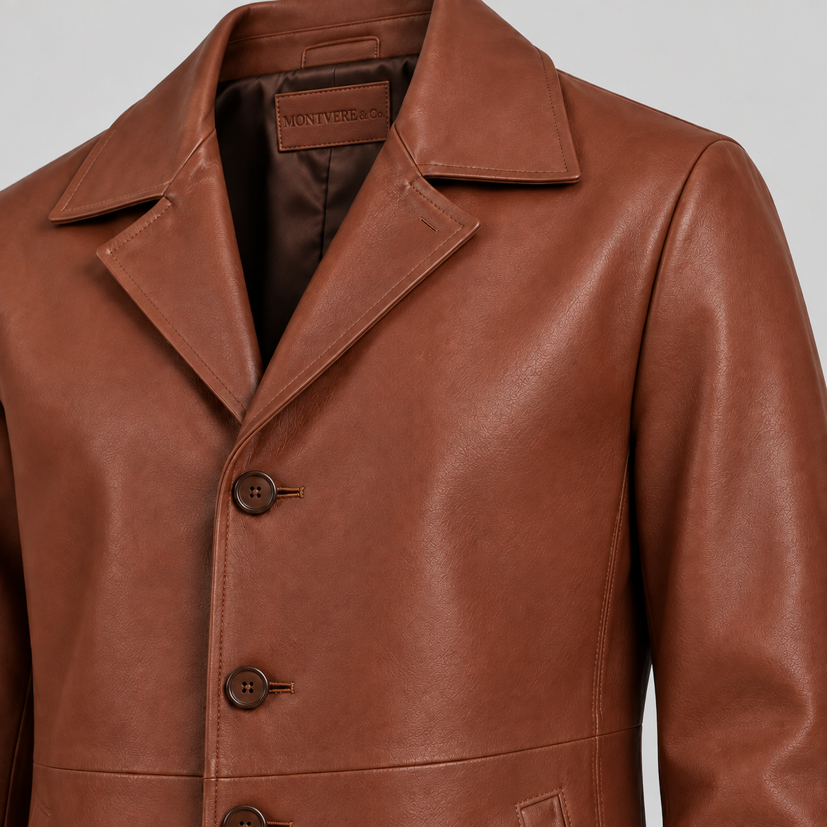 Men’s Brown Leather Longline Car Coat Tailored Button-Front