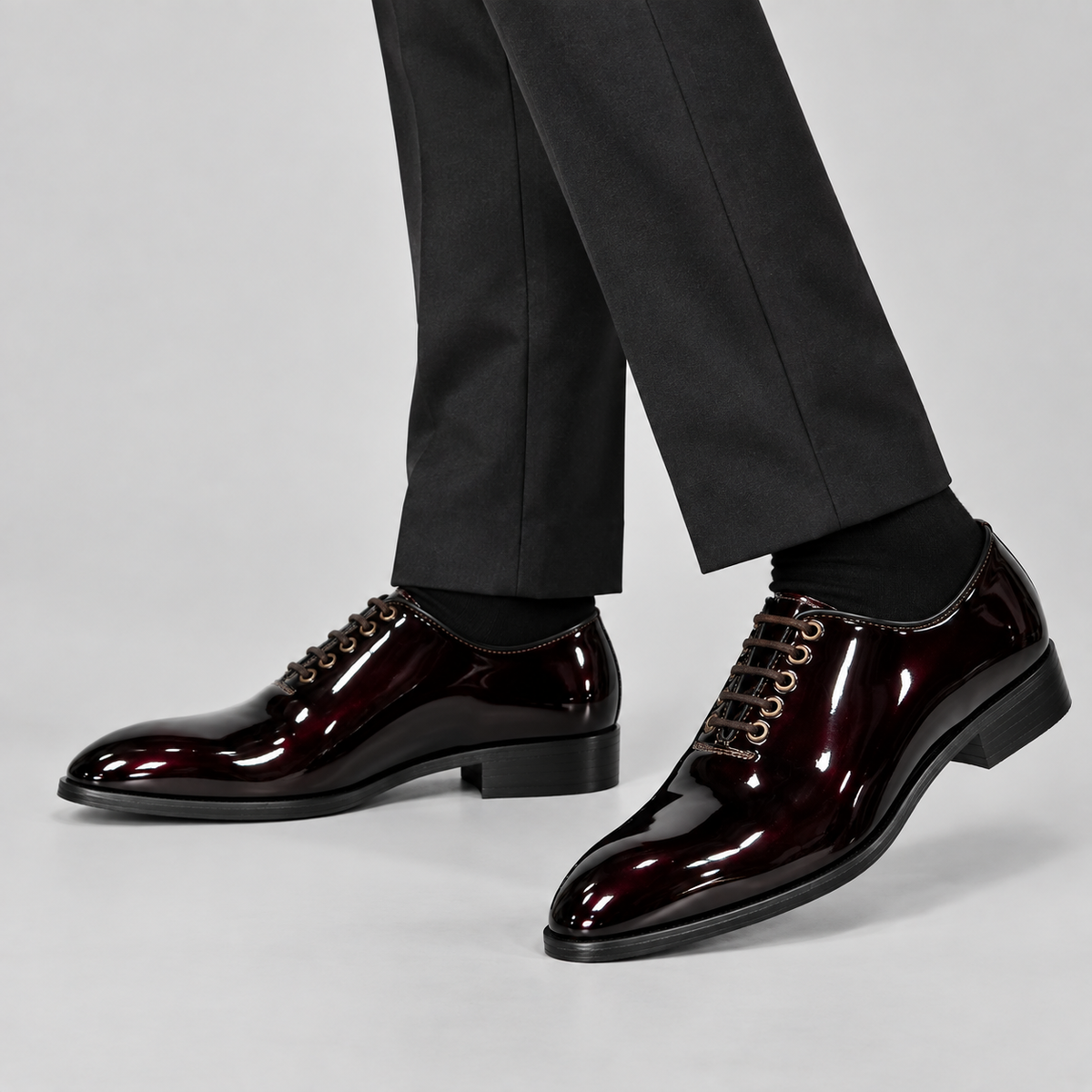 Luxury Burgundy Patent Leather Lace-Up Dress Shoes