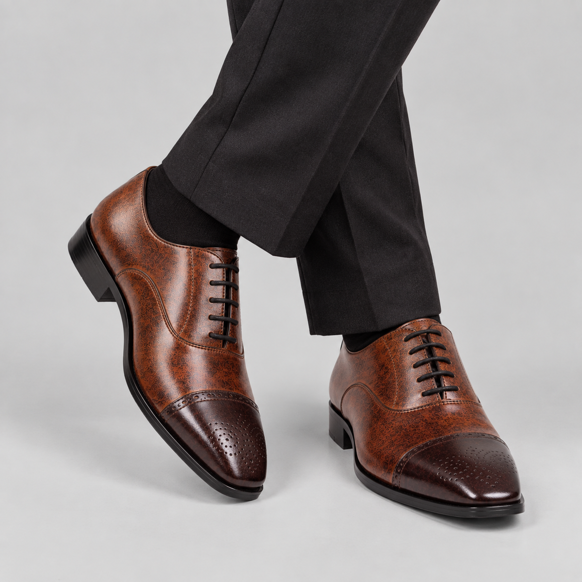 Classic Men's Cognac & Dark Brown Patina Leather Oxfords