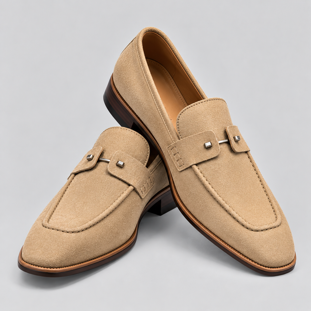 Men's Beige Suede Apron-Toe Loafers