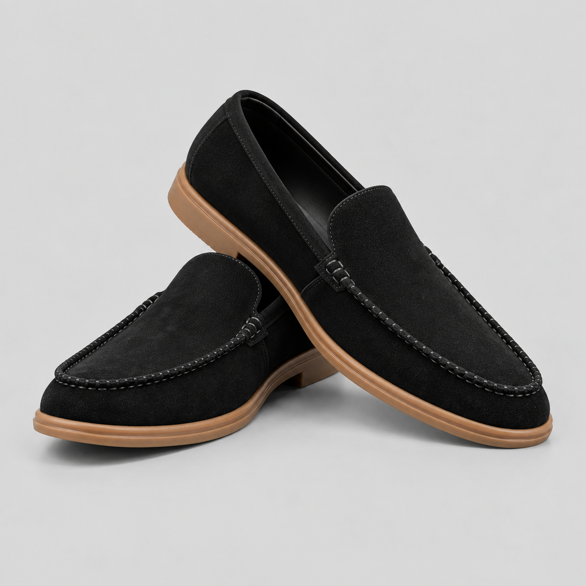 Classic Black Suede Moc-Toe Loafers