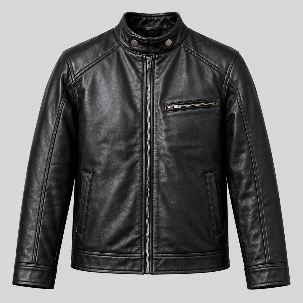 Men's Black Leather Cafe Racer Jacket Premium Slim Fit Biker Coat