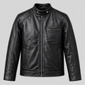 Men's Black Leather Cafe Racer Jacket Premium Slim Fit Biker Coat
