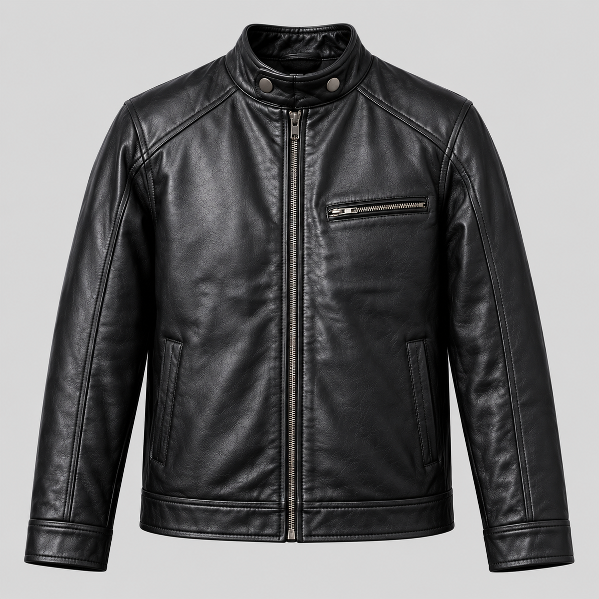 Men's Black Leather Cafe Racer Jacket Premium Slim Fit Biker Coat