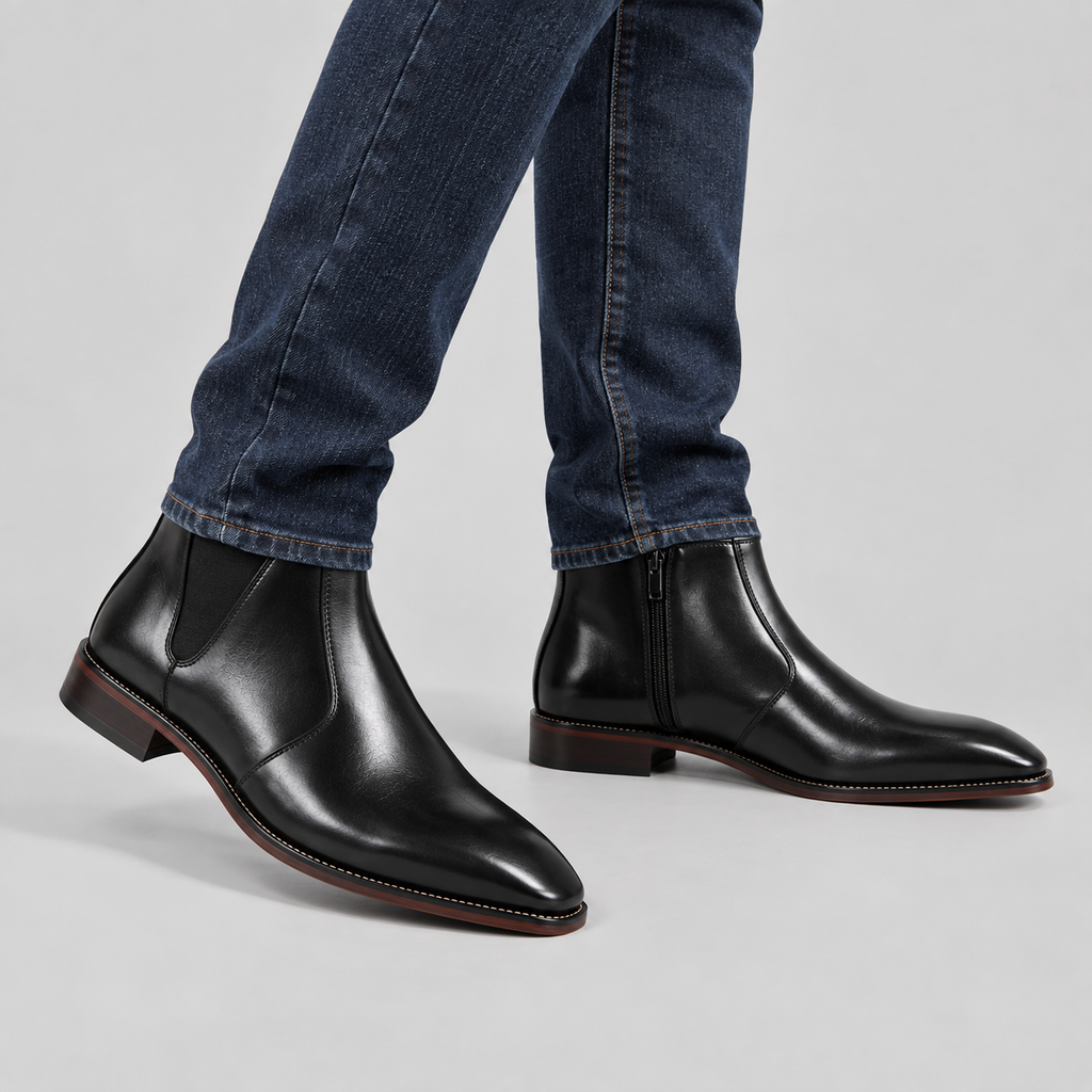 Men’s Black Leather Side-Zip Ankle Boots