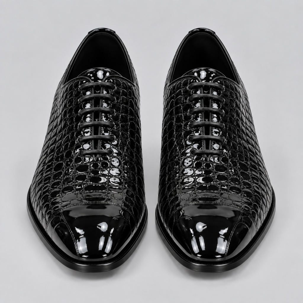 Men’s Black Croc-Embossed Oxford Shoes