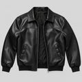 Men’s Black Leather Blouson Jacket Classic Zip-Front Bomber