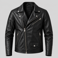 Men’s Black Leather Biker Jacket Slim Fit Zip-Up Moto Jacket