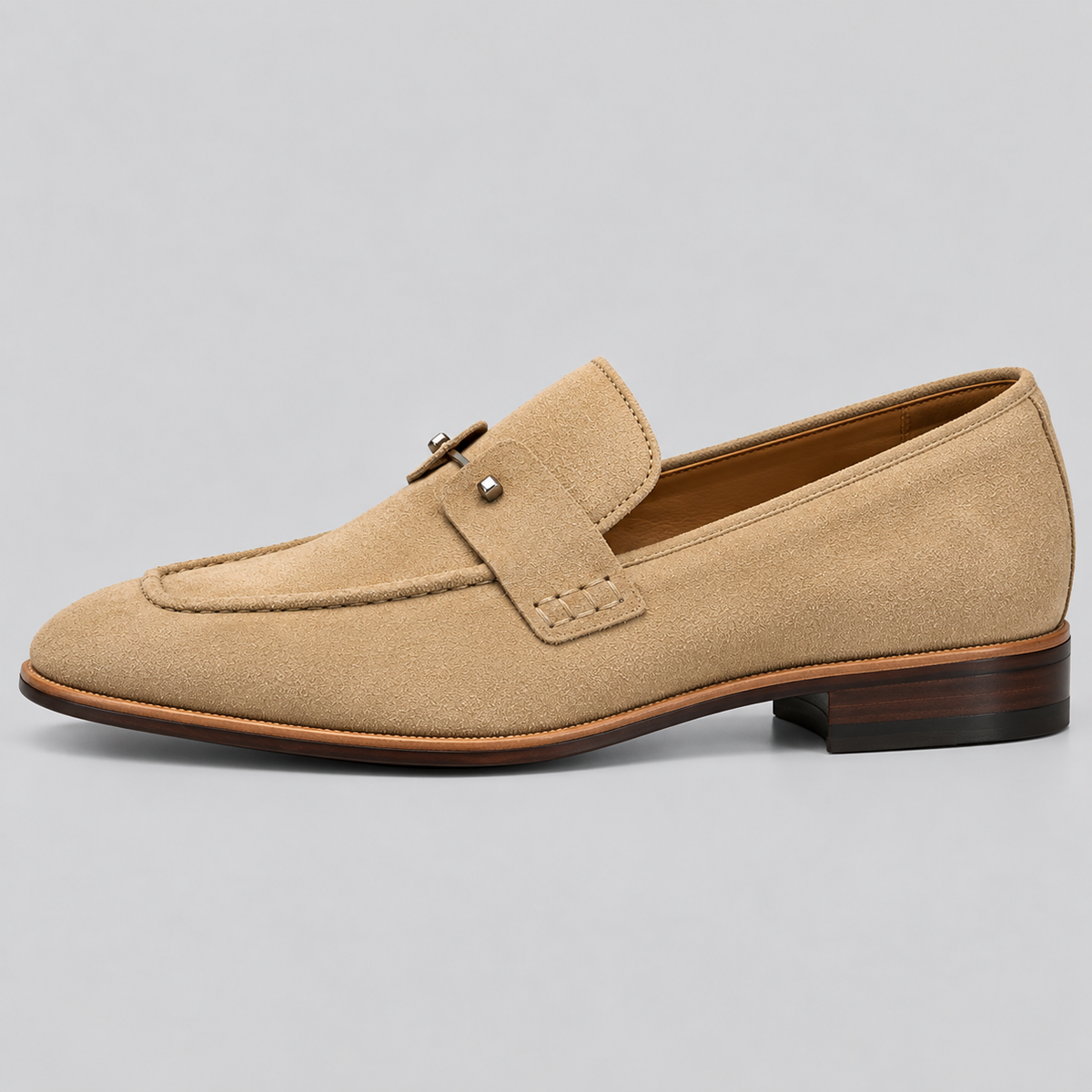 Men's Beige Suede Apron-Toe Loafers