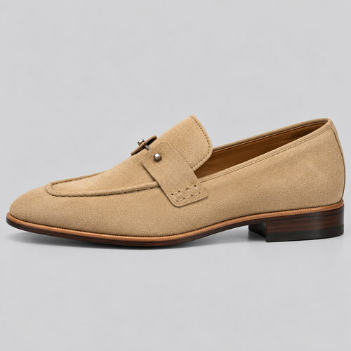 Men's Beige Suede Apron-Toe Loafers