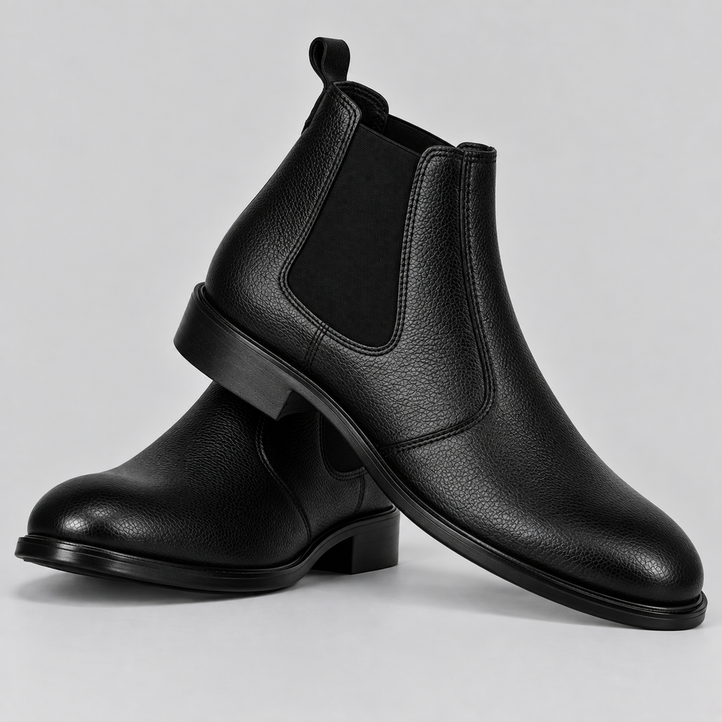 Classic Men's Black Textured Leather Chelsea Boots