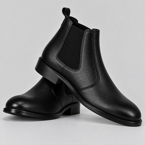 Classic Men's Black Textured Leather Chelsea Boots