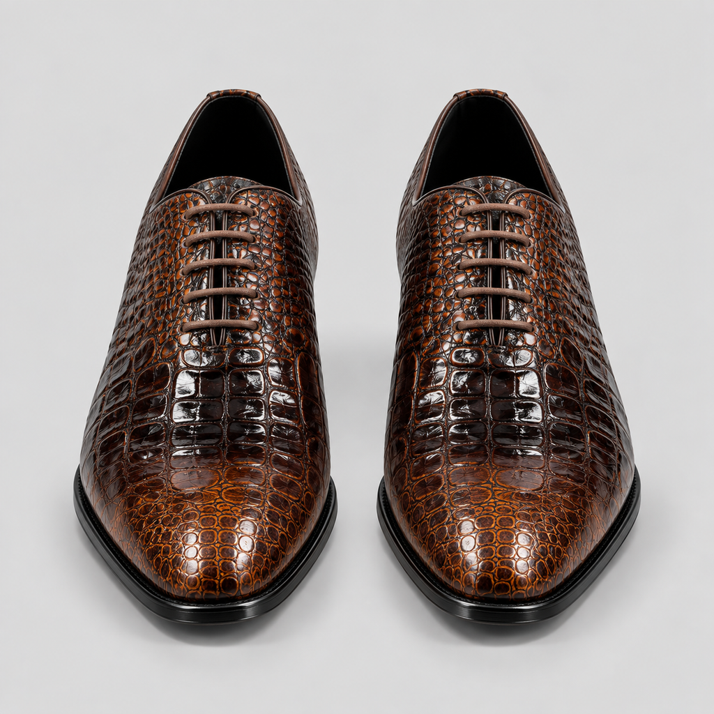 Classic Men's Brown Croc-Embossed Leather Oxford Shoes