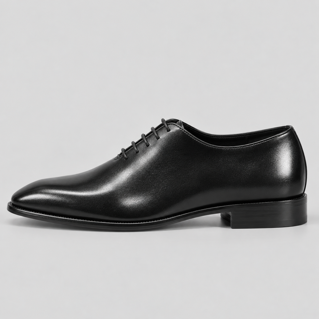 Men's Black Leather Wholecut Oxfords