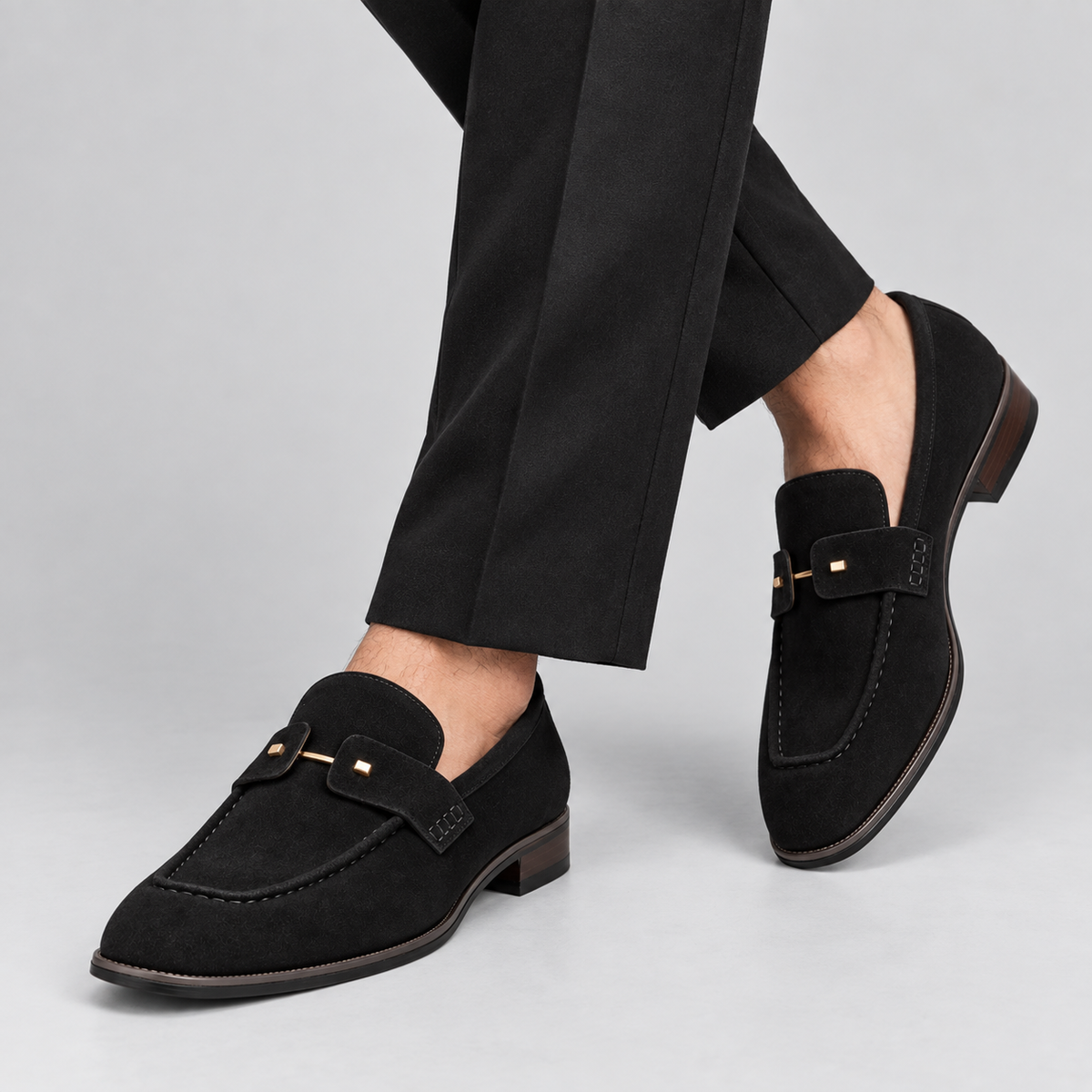 Classic Black Suede Apron-Toe Loafers