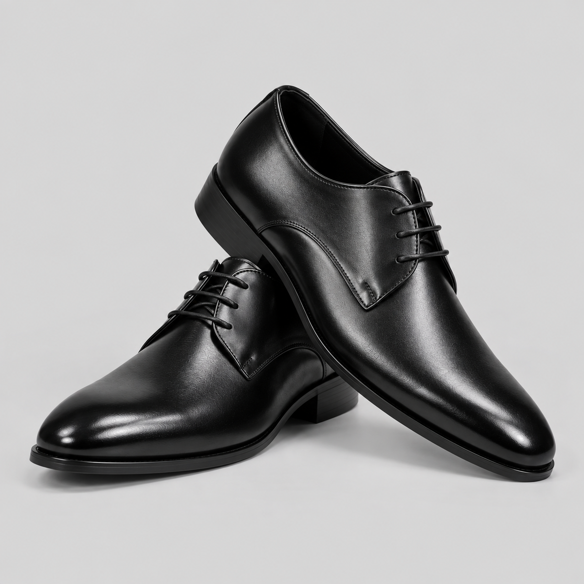 Men’s Classic Black Leather Plain-Toe Derby Dress Shoes