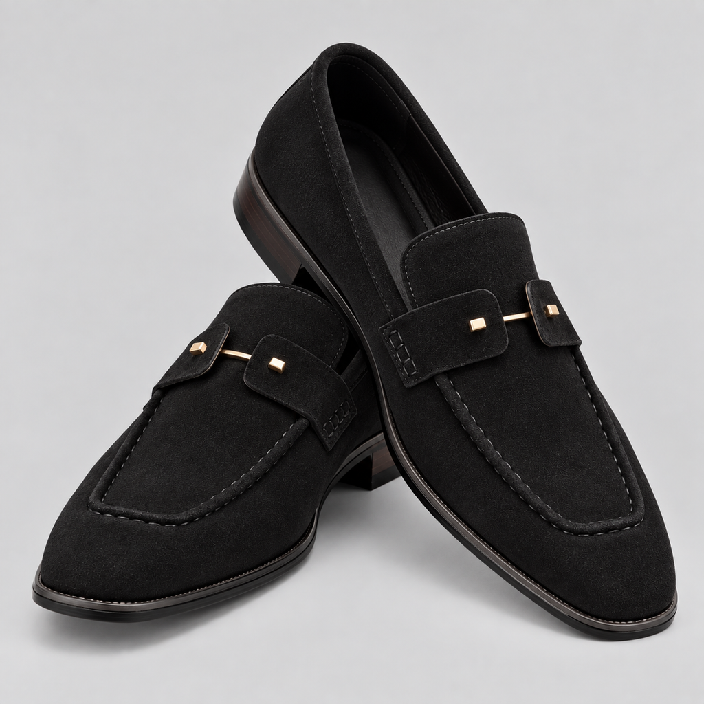 Classic Black Suede Apron-Toe Loafers