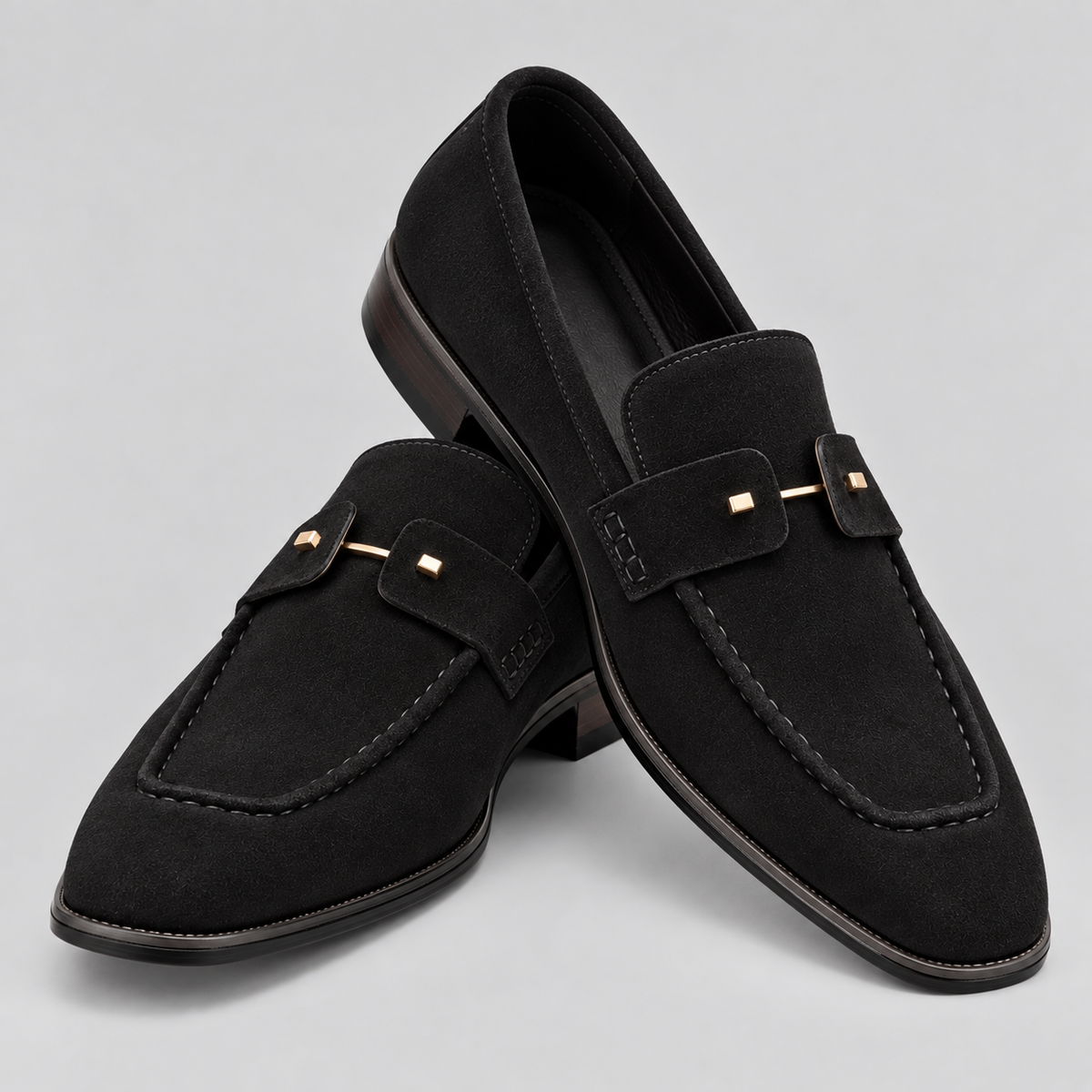 Classic Black Suede Apron-Toe Loafers