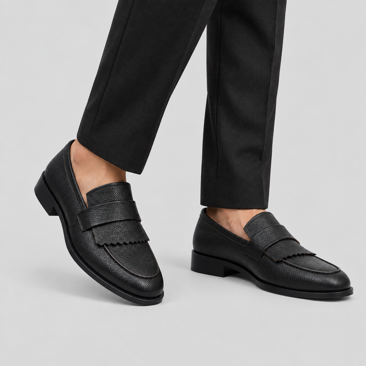 Classic Men’s Black Leather Kiltie Loafers