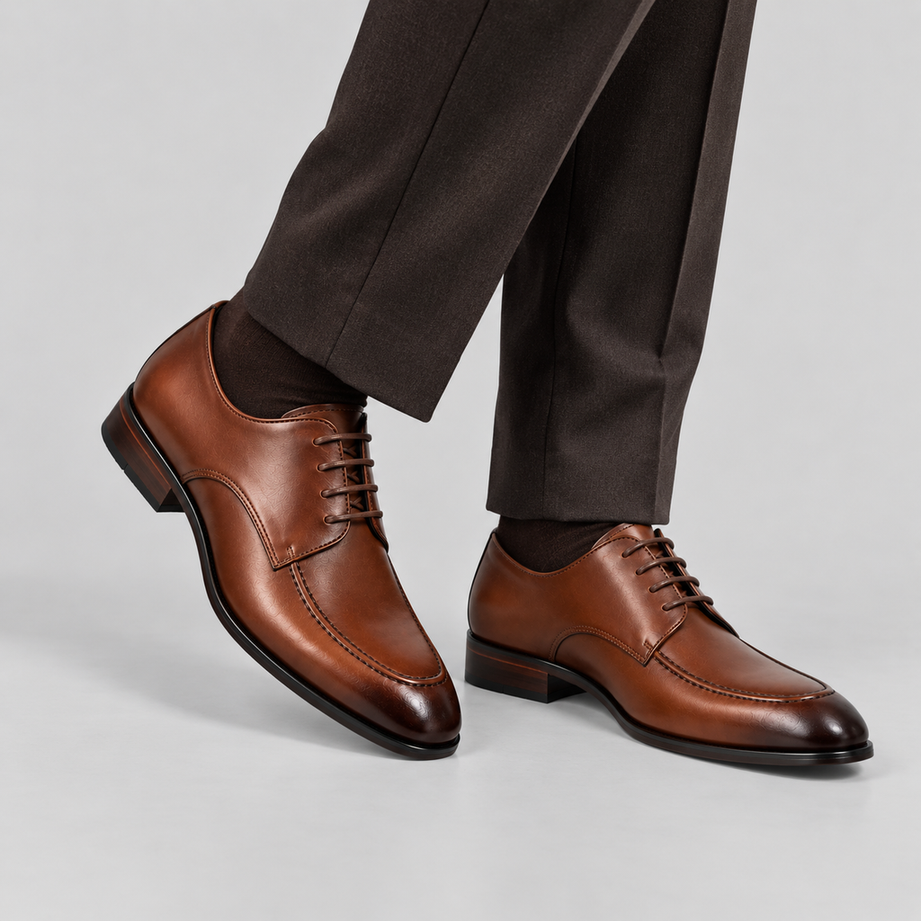 Classic Men's Tan Brown Leather Apron Toe Derby